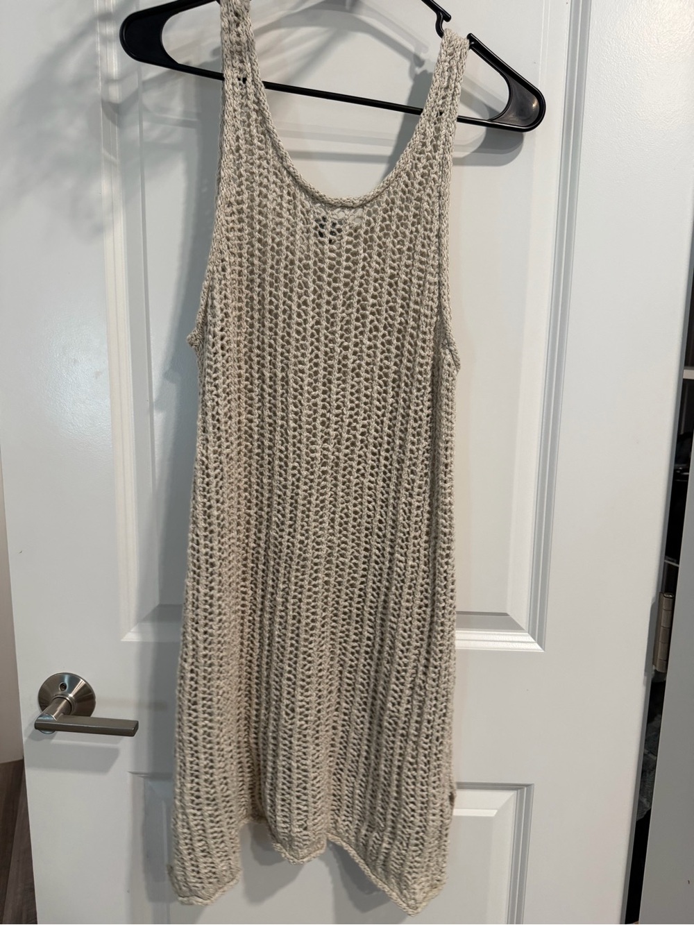 Aerie Open Knit Sweater Dress Crochet Tank Dress Oatmeal Beige Large - Picture 4 of 5
